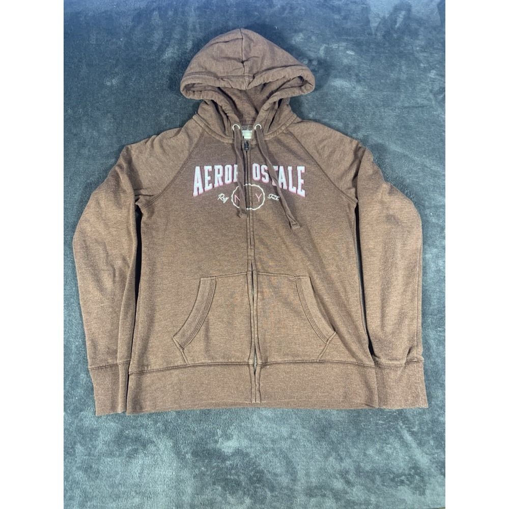 Aeropostale Brown And Pink Zip Up Jacket Women's Size Small Embroidery